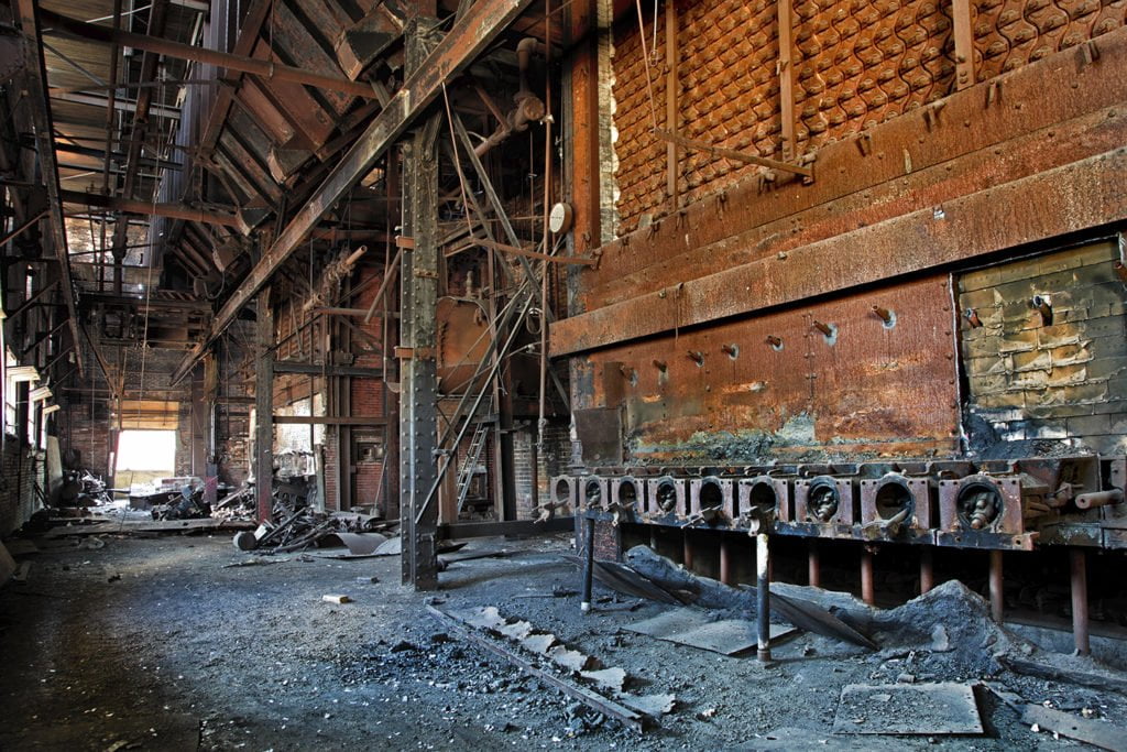 Interior image of old boiler room as power plant is restored