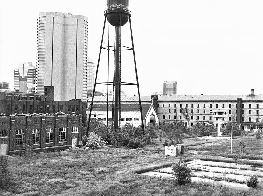 inside yard of Ohio Penitentiary looking south east toward AEP building