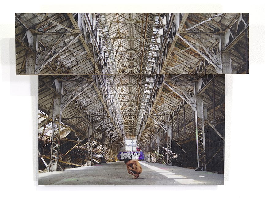 multi-image fabrication - photos attached to panels, coated with encaustic