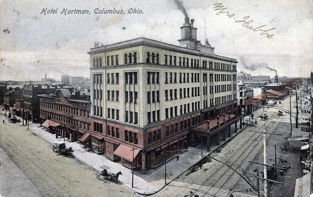 old postcard of the Hartman Hotel in Columbus