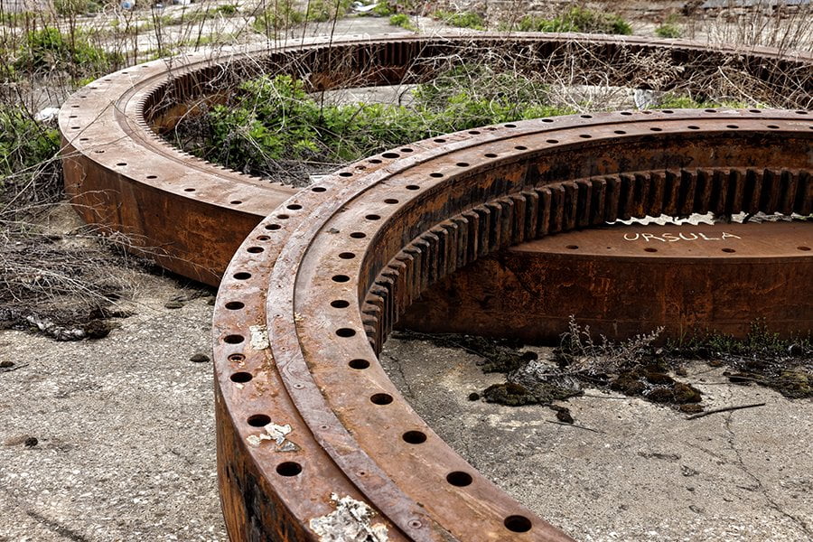 rusting gears outside