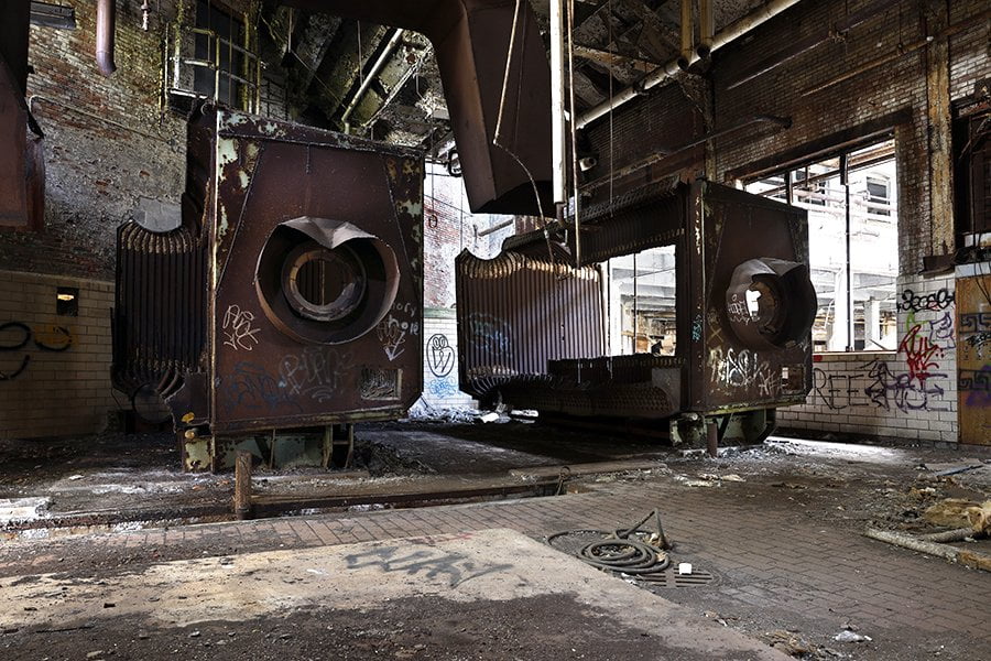 remains of old boilers in abandoned factory