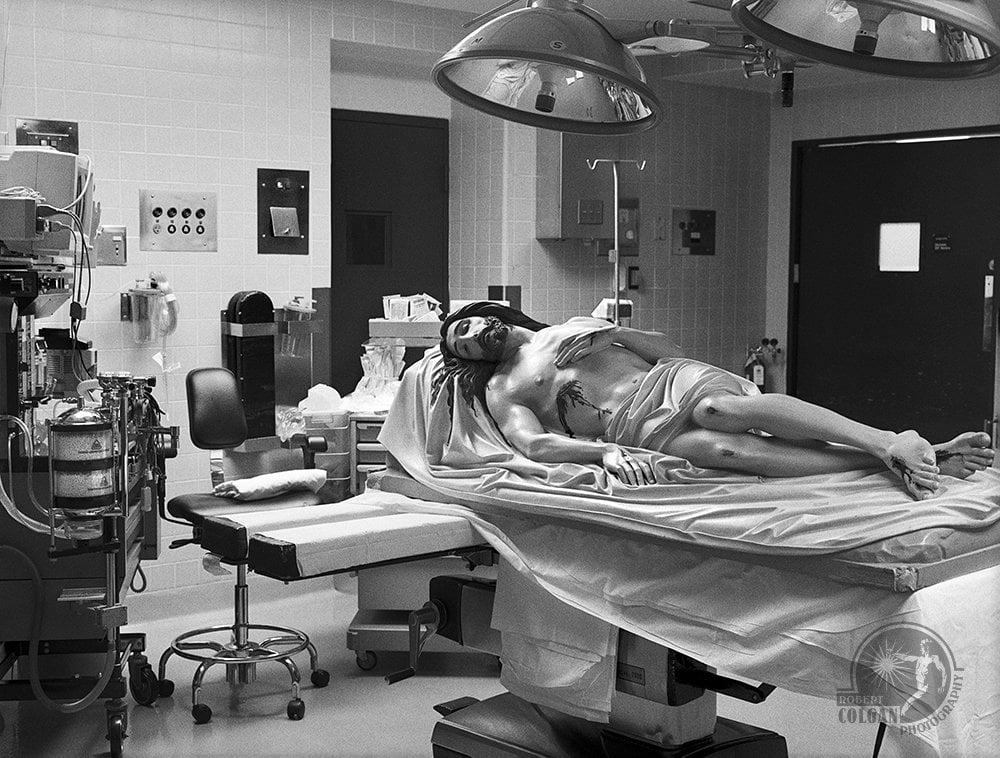 statue of Jesus in operating room